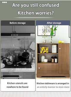 AGD Kitchen storage cabinet, coffee corner table, modern side cabinet, multi-use cabinet for the kitchen, living room and office with closed doors and three shelves, made of oak wood.  - Image 5