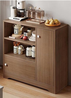 AGD Kitchen storage cabinet, coffee corner table, modern side cabinet, multi-use cabinet for the kitchen, living room and office with closed doors and three shelves, made of oak wood.  - Image 1
