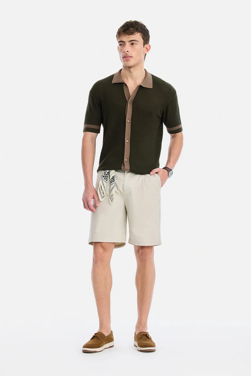 SNITCH Olive Textured Half Sleeve Regular Fit Vacation Shirt