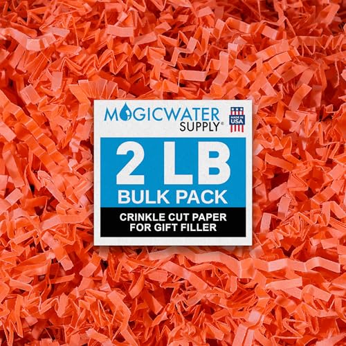 MagicWater Supply MagicWater Crinkle Cut Paper for Gift Baskets - 2LB - Orange - Perfect for Shredded Paper Filler, Basket Filler, Gift Boxes, Bridesmaid Gifts, Christmas Stuffers & More – Ideal for A