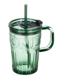 Glass Cup for Hot and Cold Drinks with Lid and Straw 450ml-Green