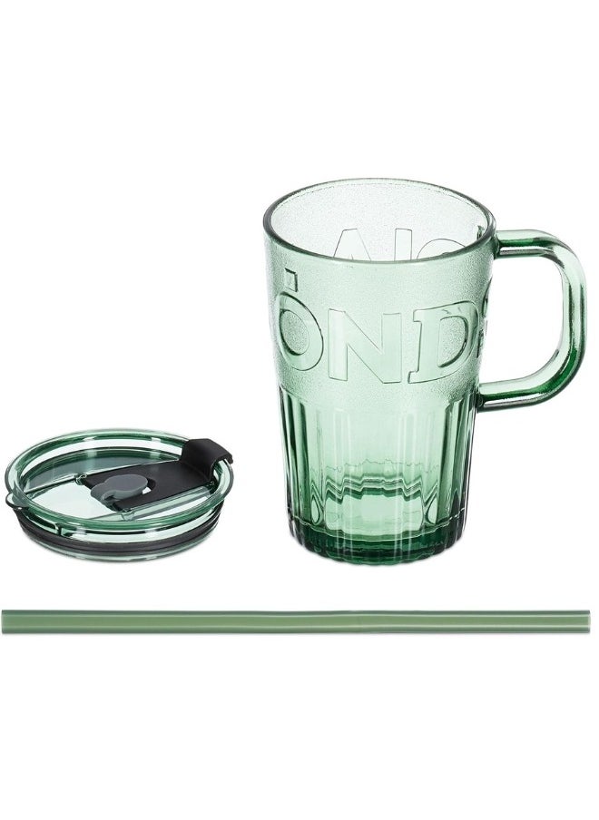 Generic - Glass Cup for Hot and Cold Drinks with Lid and Straw 450ml-Green - Image 1