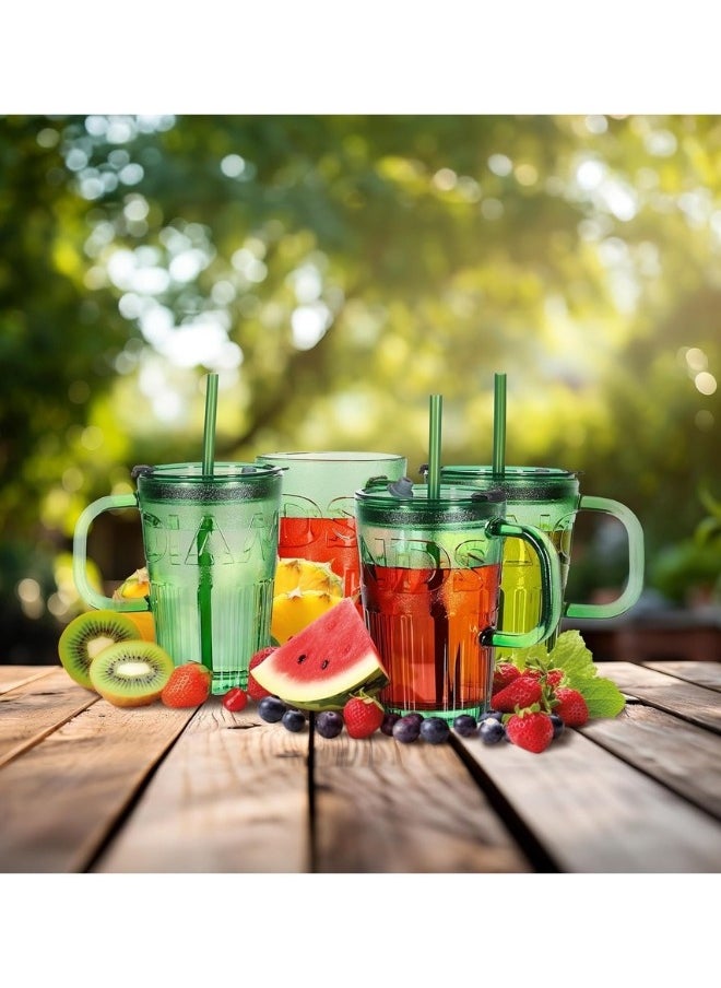 Generic - Glass Cup for Hot and Cold Drinks with Lid and Straw 450ml-Green - Image 1