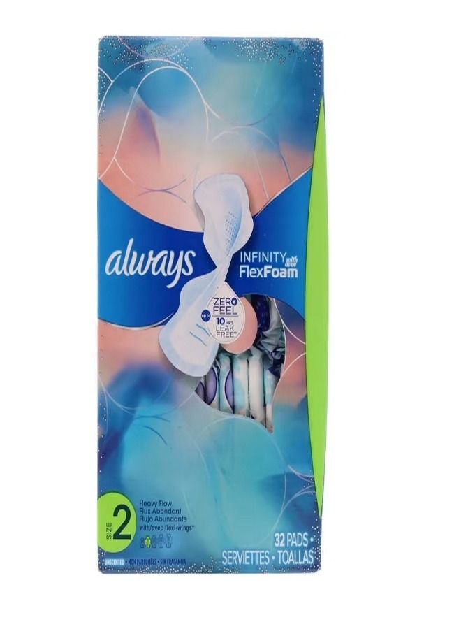 Always Infinity Flex Foam with Flexi Wings Size 2 Heavy Flow Unscented 32 Pads - Image 1