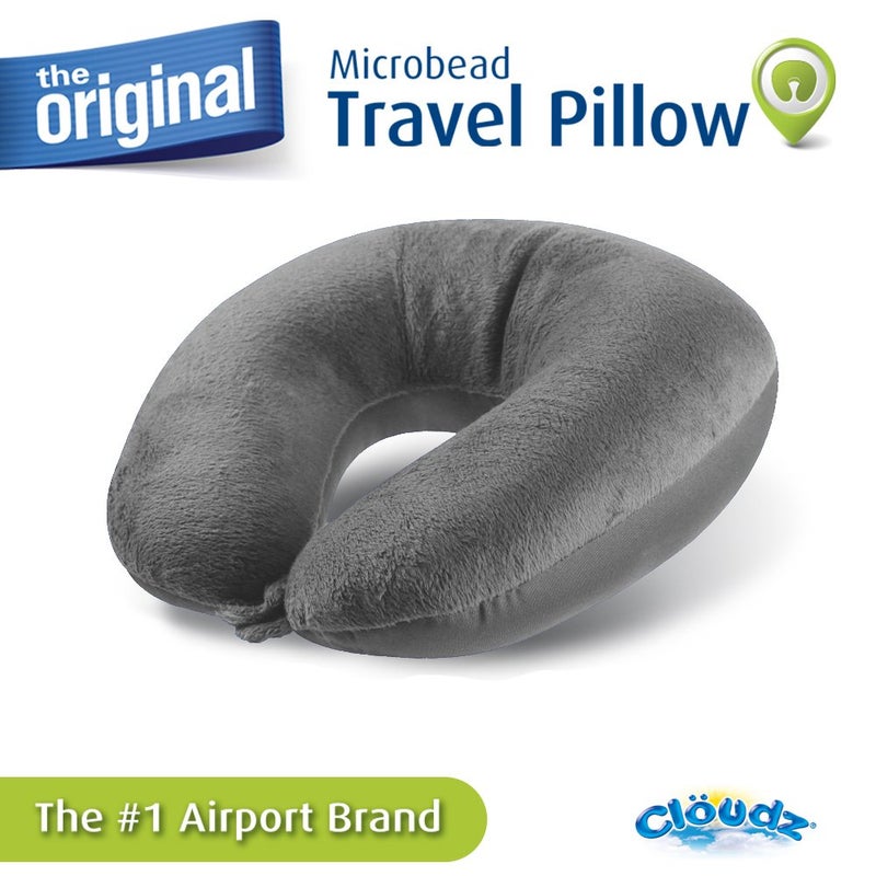 Cloudz Dual Comfort Microbead Airplane Travel Neck Pillow. Super Soft Cozy Plush Fabric on One Side, Cool Relaxing Spandex on The Other! Customize Your Comfort and Support at Home or On The Go! Grey - Image 3