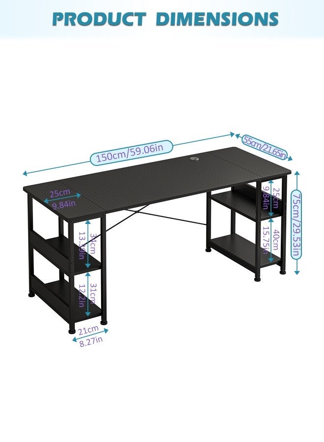Visionnaire 150*55*75cm Spacious Desktop Office Table Gaming Table with Convertible Bookshelves & CPU Holder, Computer Table with Carbon Fiber Surface, X-Brace Support for Home Office Gaming Black - Image 4
