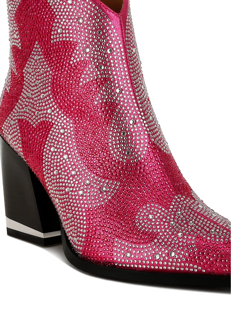 London Rag Rhinestones Embellished Ankle Boots in Fuchsia