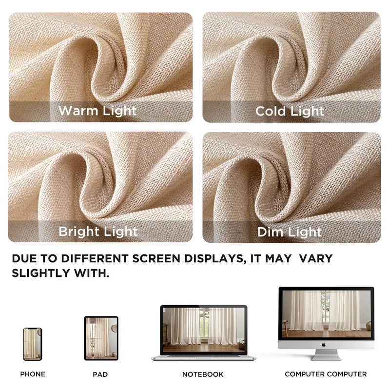 Joydeco Linen Curtains 96 Inch Length 2 Panel Sets,Light Filtering Curtains for Bedroom 52 Inch Wide Living Room Drapes with Back Tabs & Rod Pockets (W52 x L96 Inch, Ecru) - Image 3