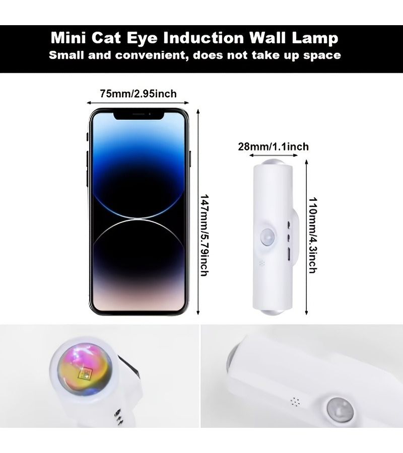 4 قطع من الإضاءة المحيطة LED بألوان RGB وضوء دافئ ثلاثي الألوان، مع مستشعر حركة يعمل بالاستشعار البشري ومفتاح تلقائي، 3 ألوان قابلة للتعتيم، شحن عبر USB، تركيب على الحائط مع استشعار عين القطة، استخدام مزدوج لغرفة المعيشة وغرفة النوم وخزانة الملابس. - Image 3