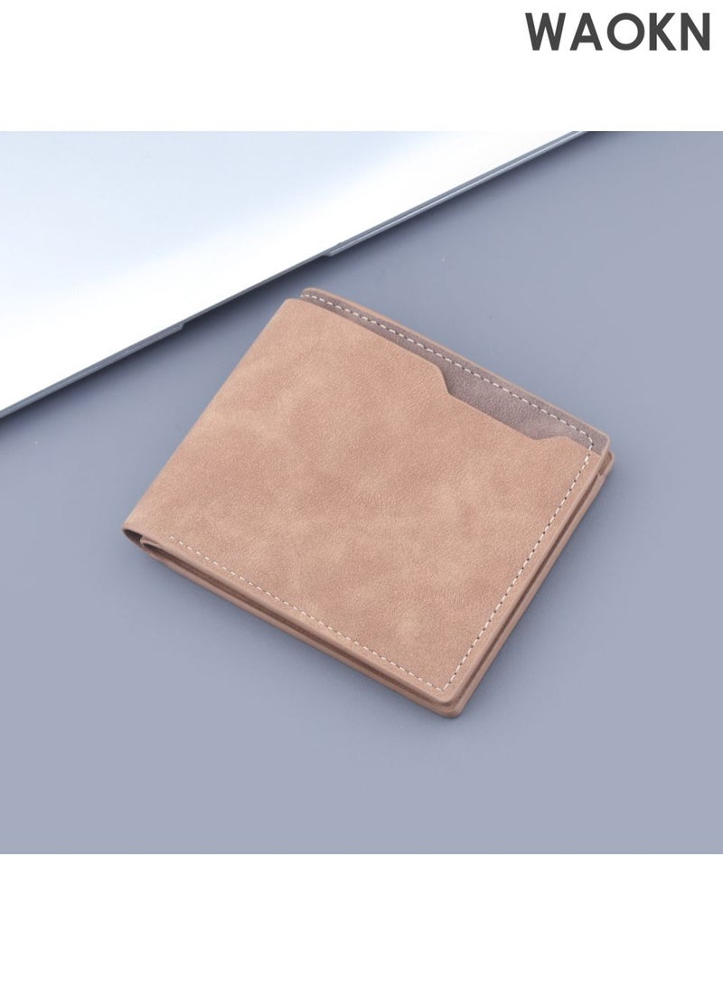 WAOKN Men's wallet with large capacity, multiple card slots, multifunctional zipper coin pocket, men's short two fold wallet, men's frosted leather wallet, men's leather wallet with simple appearance and retro business style. - Image 3