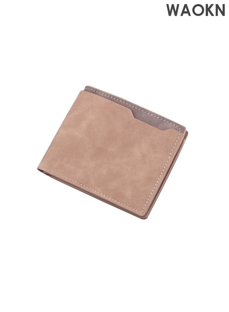 WAOKN Men's wallet with large capacity, multiple card slots, multifunctional zipper coin pocket, men's short two fold wallet, men's frosted leather wallet, men's leather wallet with simple appearance and retro business style. - Image 1