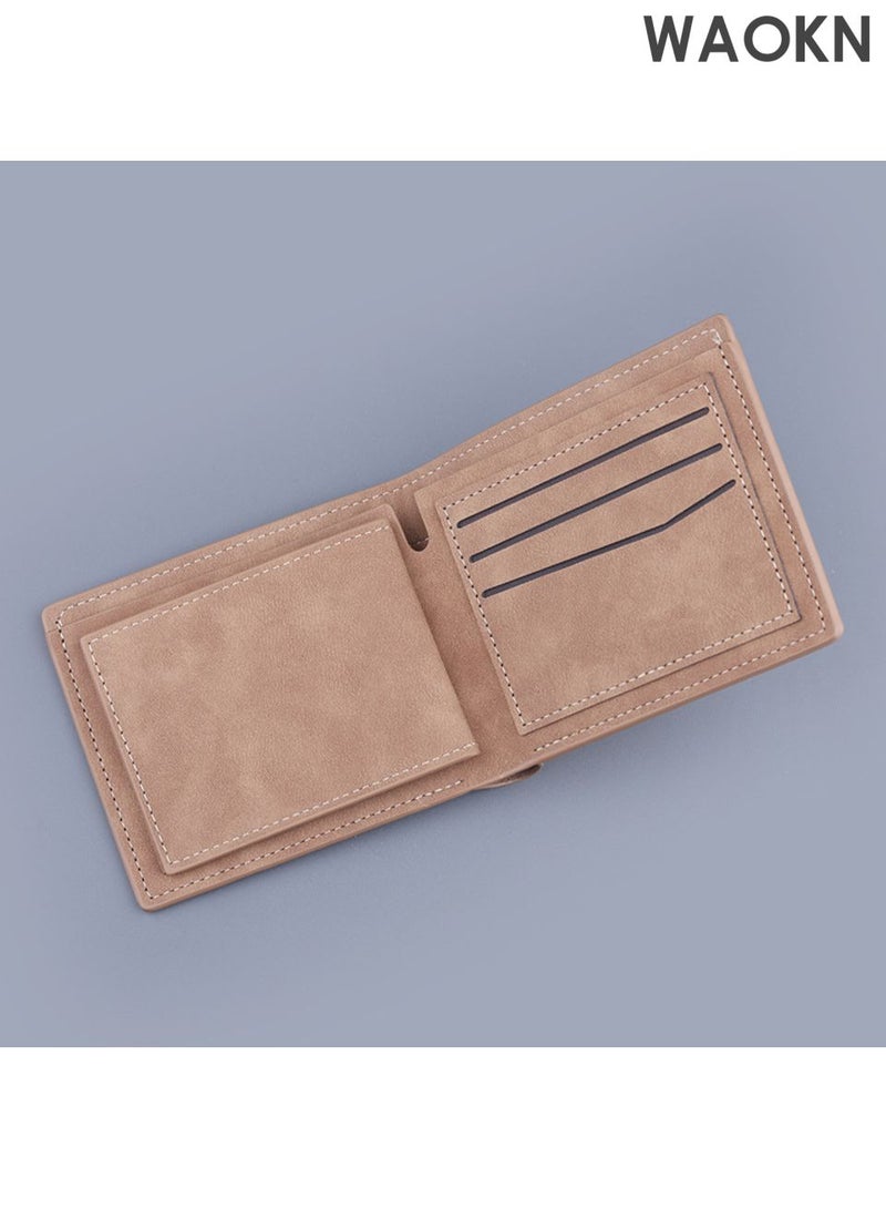 WAOKN Men's wallet with large capacity, multiple card slots, multifunctional zipper coin pocket, men's short two fold wallet, men's frosted leather wallet, men's leather wallet with simple appearance and retro business style. - Image 4