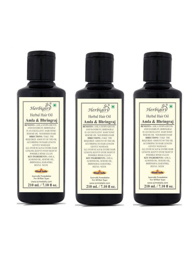 Khadi Herbal - Herbigiri Herbal Amla Bhrinraj Hair Oil (Pack Of 3) (630Ml) - Image 1