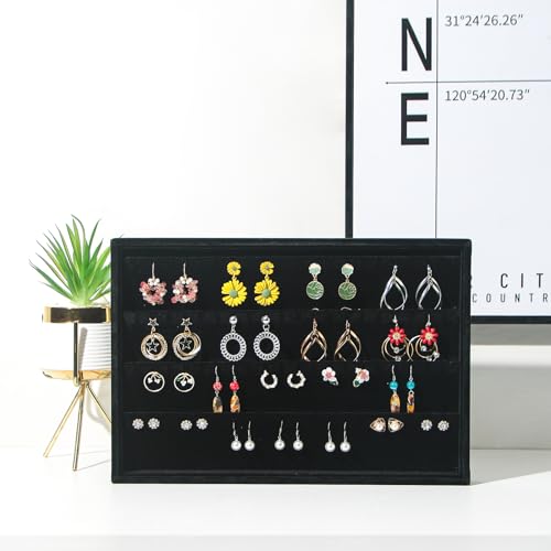 Coward 2PC Black Velvet Stackable Earring Tray Drawer Jewelry Holder Organizer Box Storage Earring Display Stand for Home Drawer or Store Selling (earring+earring) - Image 4