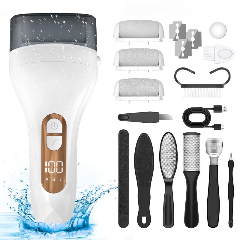 Hoxida Electric Callus Remover For Feet - With Larger Grinding Head  Portable Pedicure Kit Foot File Callus Remover  Rechargeable Waterproof Foot File For Foot Care Deadskin Remover Lcd Display-White - Image 1