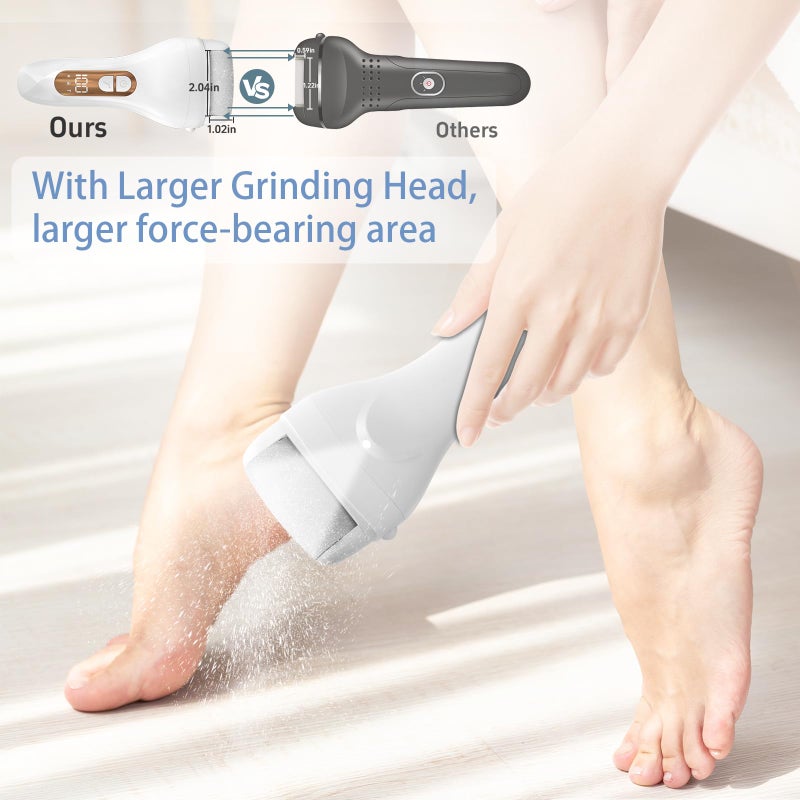 Hoxida Electric Callus Remover For Feet - With Larger Grinding Head  Portable Pedicure Kit Foot File Callus Remover  Rechargeable Waterproof Foot File For Foot Care Deadskin Remover Lcd Display-White - Image 2