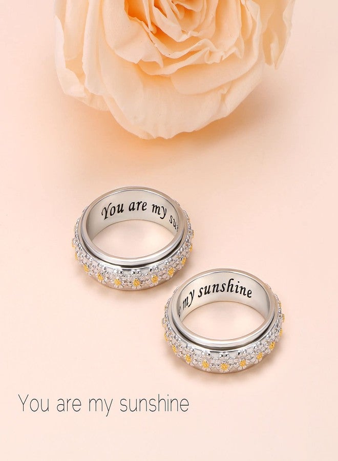 Ladytree Daisy Anxiety Relieve Spinner Rings You Are My Sunshine Flower Fidget Ring Sterling Silver ADHD Stress Relieving Ring for Women Size 8 - Image 2
