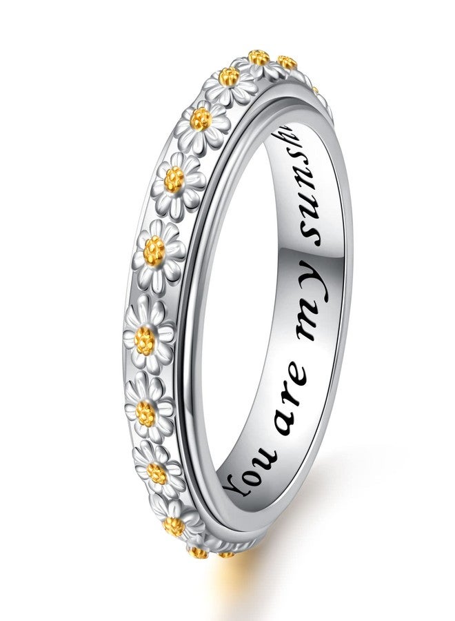 Ladytree Daisy Anxiety Relieve Spinner Rings You Are My Sunshine Flower Fidget Ring Sterling Silver ADHD Stress Relieving Ring for Women Size 8 - Image 1