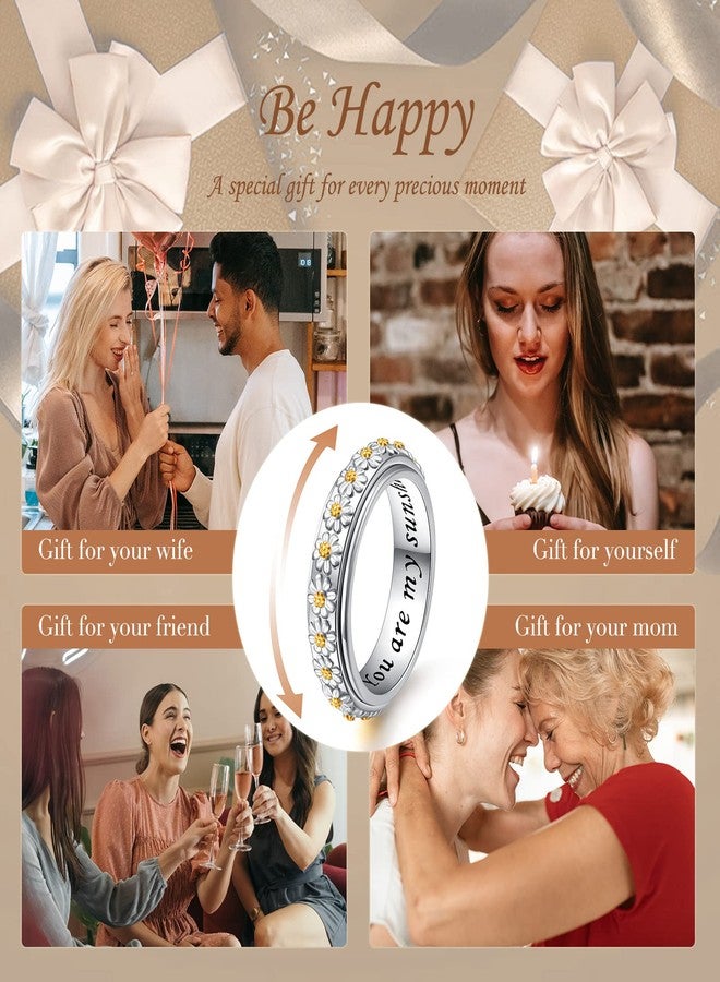 Ladytree Daisy Anxiety Relieve Spinner Rings You Are My Sunshine Flower Fidget Ring Sterling Silver ADHD Stress Relieving Ring for Women Size 8 - Image 4