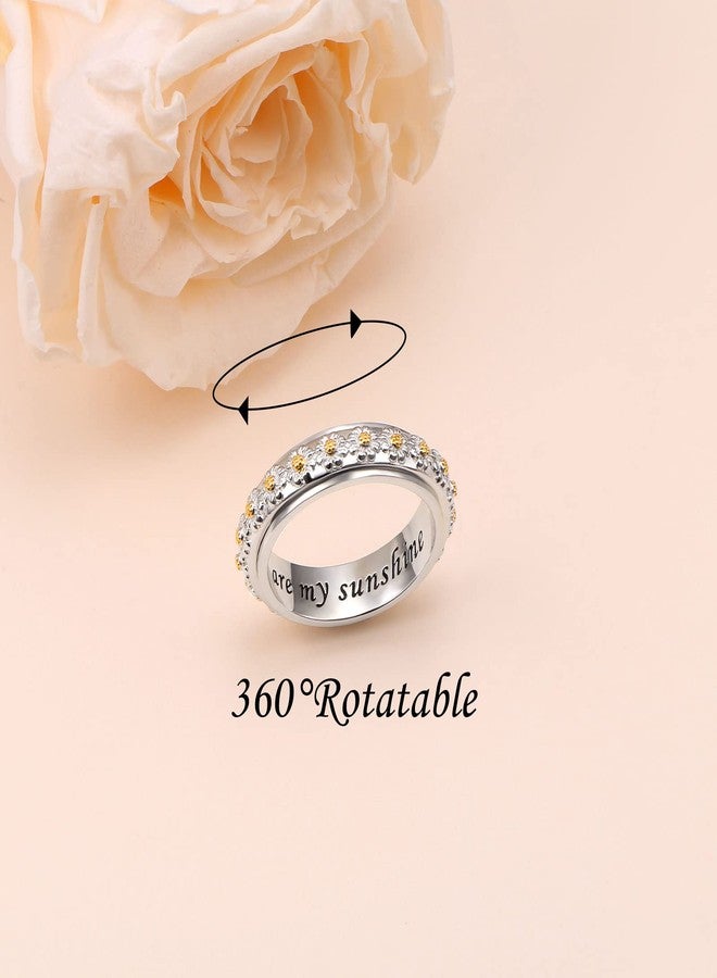 Ladytree Daisy Anxiety Relieve Spinner Rings You Are My Sunshine Flower Fidget Ring Sterling Silver ADHD Stress Relieving Ring for Women Size 8 - Image 3