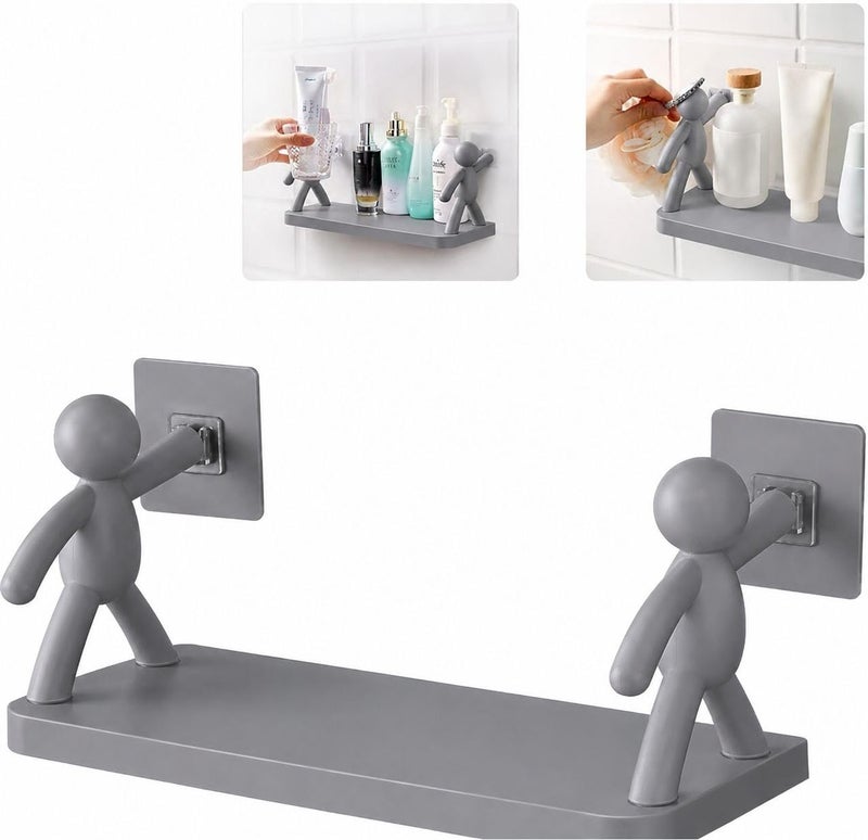 Set Of Two Self Adhesive Bathroom Shelf, Wall Mounted Storage Shelf with Human Support Bracket, No Drilling Bathroom Organizer, Waterproof Plastic Shower Shelf for Bathroom, Kitchen & Toilet - Image 2