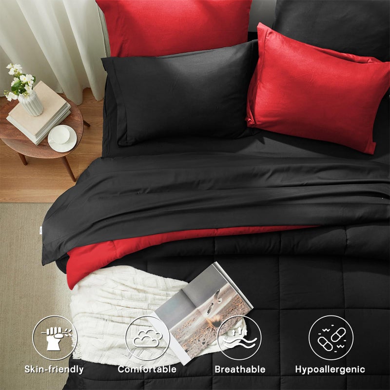 Anluoer Full Size Comforter Sets 7 Pieces, Black Bed in a Bag Bedding Set with 1 Comforter(82"*86"), 2 Pillow Shams, 2 Pillowcases, 1 Flat Sheet, 1 Fitted Sheet(54"*75") - Image 3