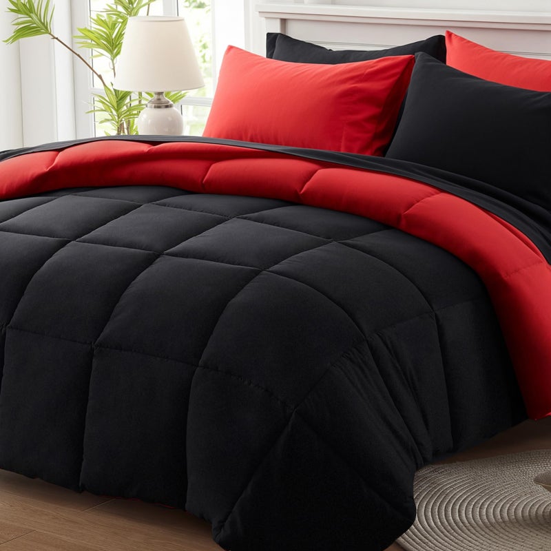 Anluoer Full Size Comforter Sets 7 Pieces, Black Bed in a Bag Bedding Set with 1 Comforter(82"*86"), 2 Pillow Shams, 2 Pillowcases, 1 Flat Sheet, 1 Fitted Sheet(54"*75") - Image 1