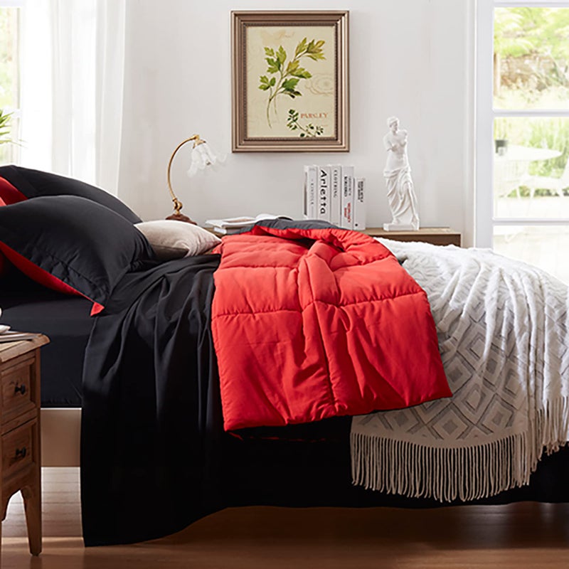 Anluoer Full Size Comforter Sets 7 Pieces, Black Bed in a Bag Bedding Set with 1 Comforter(82"*86"), 2 Pillow Shams, 2 Pillowcases, 1 Flat Sheet, 1 Fitted Sheet(54"*75") - Image 2