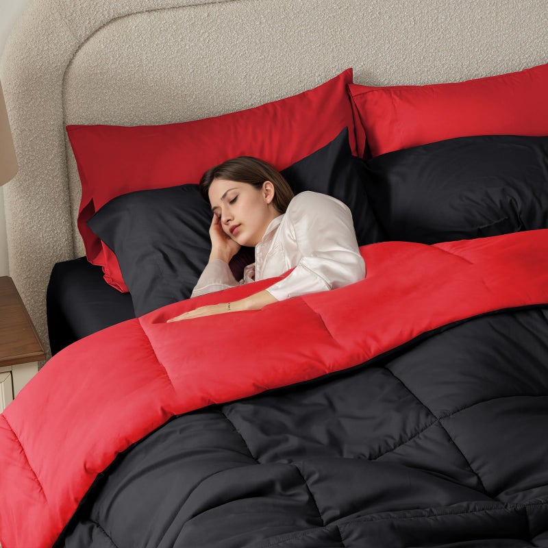 Anluoer Full Size Comforter Sets 7 Pieces, Black Bed in a Bag Bedding Set with 1 Comforter(82"*86"), 2 Pillow Shams, 2 Pillowcases, 1 Flat Sheet, 1 Fitted Sheet(54"*75") - Image 5