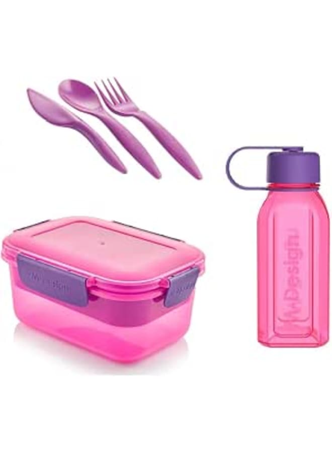 M-Design Lunch Set - 1.1L Lunch Box, 500ml Water Bottle & 3pc. Cutlery Set - Pink