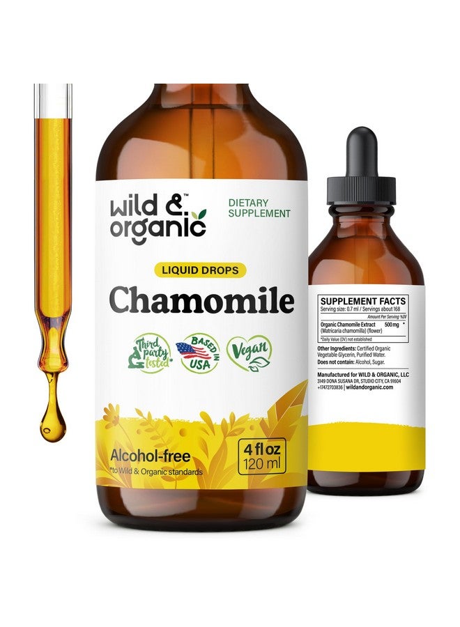Wild & Organic Chamomile Flowers Tincture - Calming Supplement for Relaxation - Chamomile Extract Liquid Drops - Vegan, Sugar & Alcohol-Free - 4 fl oz - Image 1