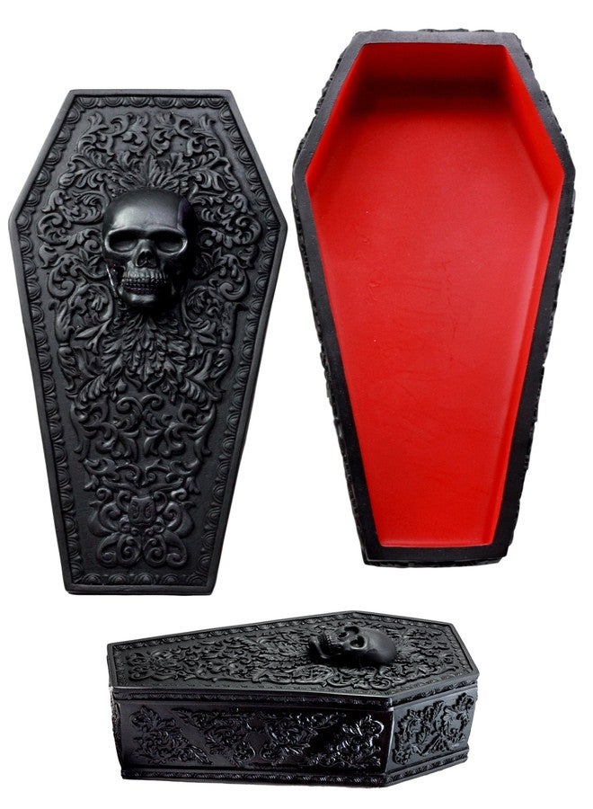 Ebros Gift Ebros Day of The Dead Gothic Baroque Floral Skull Coffin Decorative Jewelry Box Figurine DOD Floral Sugar Skulls Skeletons Ossuary Macabre Decor Black - Image 1