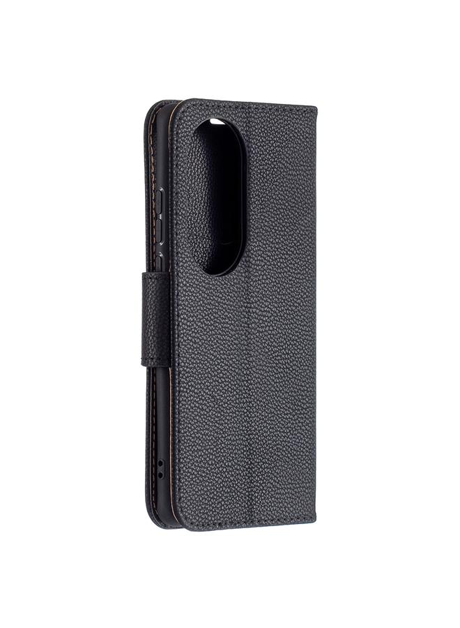 اس-توب جراب لهاتف Huawei P50 Pro من الجلد الطبيعي بتصميم أفقي قابل للطي مع حامل وفتحات للبطاقات ومحفظة وحبل تثبيت - Image 3