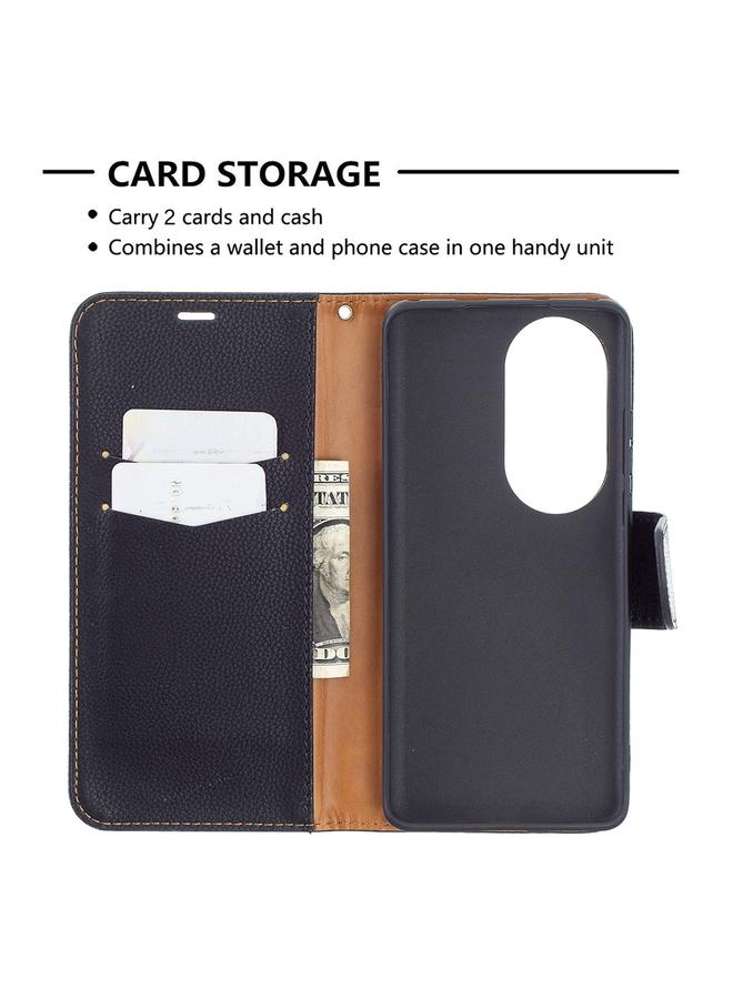 اس-توب جراب لهاتف Huawei P50 Pro من الجلد الطبيعي بتصميم أفقي قابل للطي مع حامل وفتحات للبطاقات ومحفظة وحبل تثبيت - Image 4