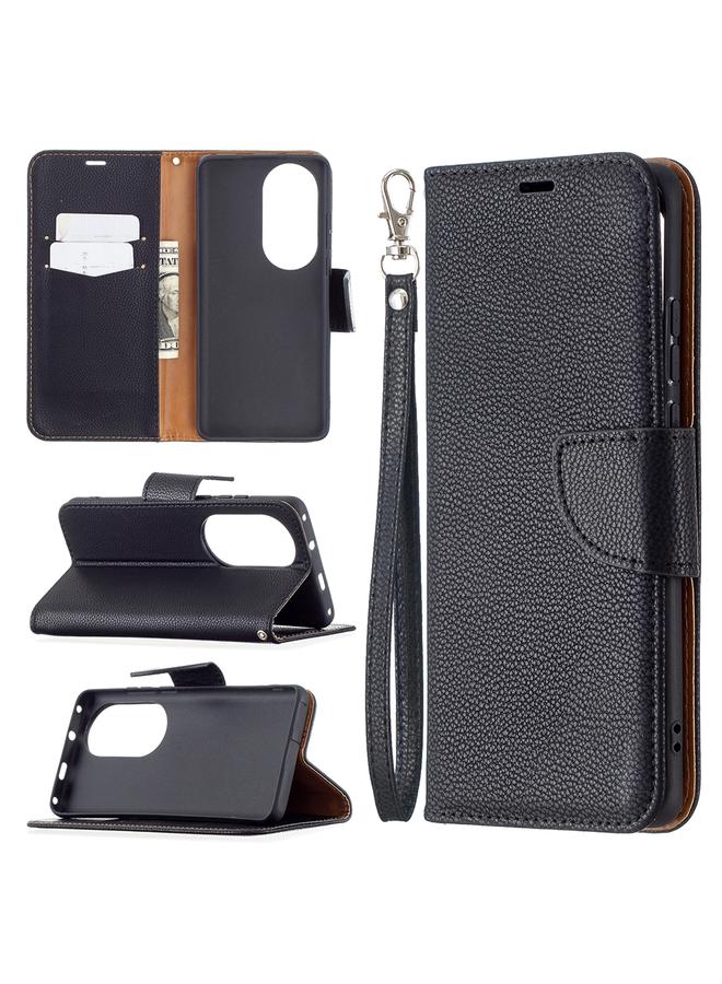 اس-توب جراب لهاتف Huawei P50 Pro من الجلد الطبيعي بتصميم أفقي قابل للطي مع حامل وفتحات للبطاقات ومحفظة وحبل تثبيت - Image 1