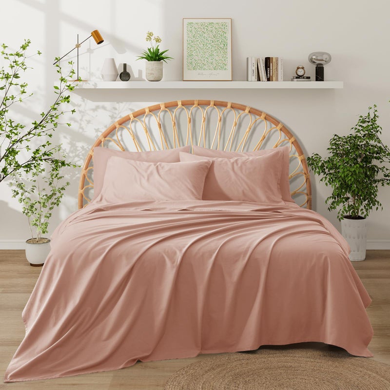 Entisn Pure Cotton Sheets Queen Size Bed Set 4 Pieces, 400 Thread Count Cotton Sheet Set with All Around Elastic for Snug Fit, All Seasons Breathable & Soft Bedding, 16 Inch Deep Pocket, Dusty Pink - Image 3
