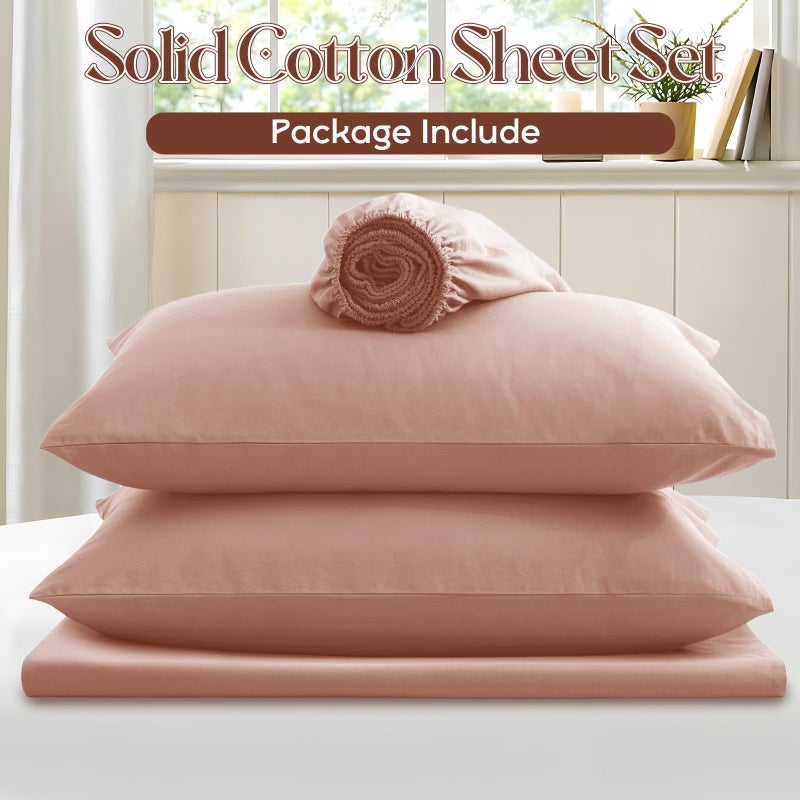 Entisn Pure Cotton Sheets Queen Size Bed Set 4 Pieces, 400 Thread Count Cotton Sheet Set with All Around Elastic for Snug Fit, All Seasons Breathable & Soft Bedding, 16 Inch Deep Pocket, Dusty Pink - Image 4