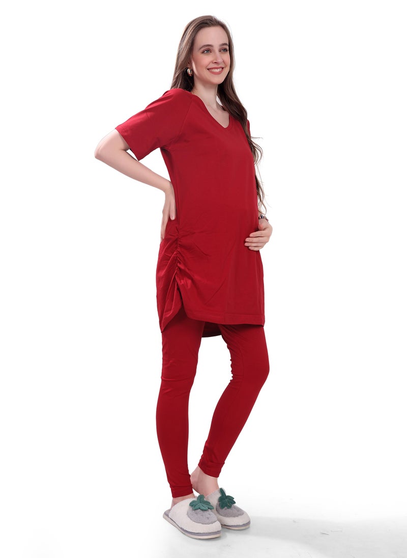 TUMMY TUMMY 2PC Set of Maternity T-shirt & High Waist Legging with Drawstring - Image 1