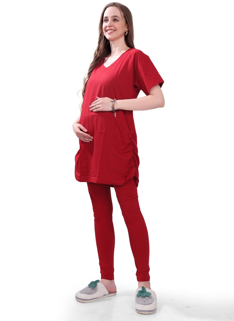 TUMMY TUMMY 2PC Set of Maternity T-shirt & High Waist Legging with Drawstring - Image 4
