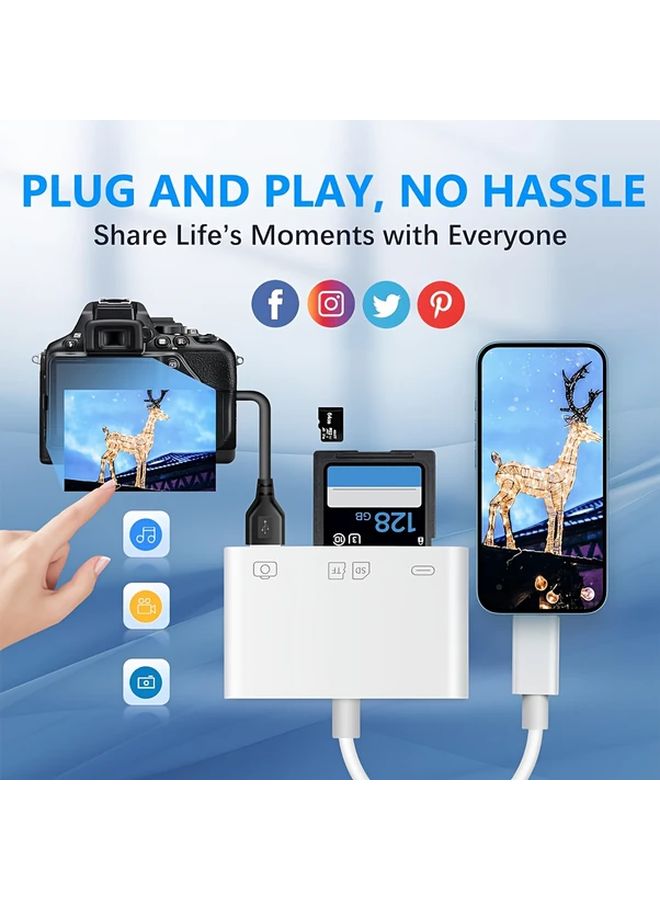 قارئ بطاقات وايت 4 في 1 البرق لأجهزة آيفون وآيباد مع منفذ SD وTF وUSB وOTG للشحن السريع المحمول - Image 3