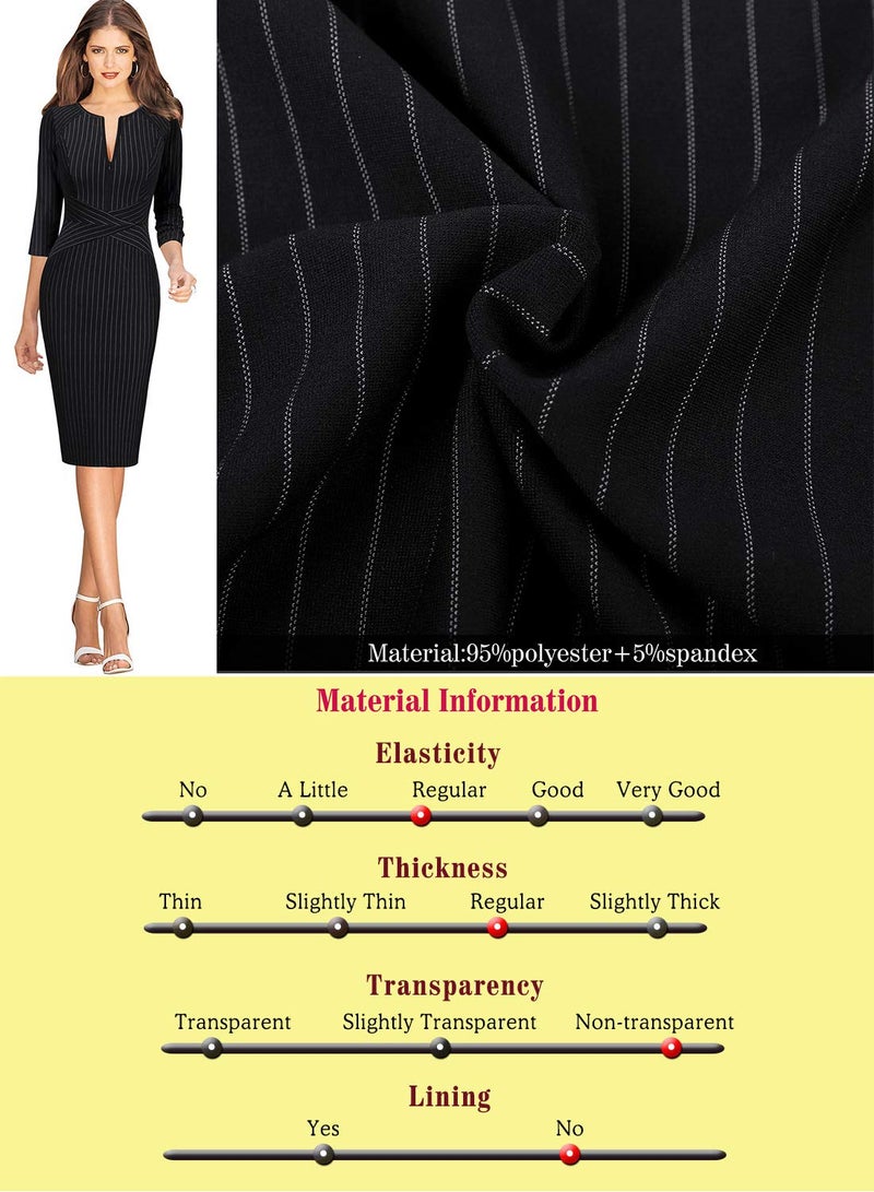 VFSHOW Womens Black and White Striped Spring Fall Slim Zipper Up Work Business Office Party Bodycon Pencil Sheath Dress 7121 BLK M - Image 5