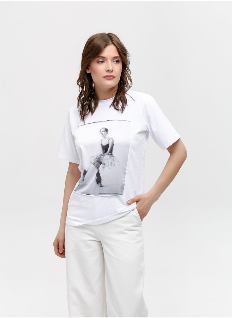 Artograph Women premium cotton white T-shirt with artist unique painting Ballet 2008  - Image 2
