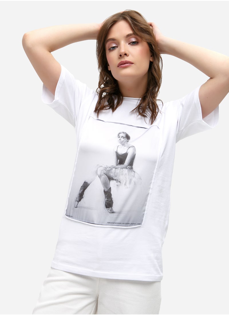 Artograph Women premium cotton white T-shirt with artist unique painting Ballet 2008  - Image 3