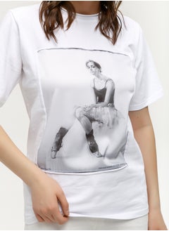 Artograph Women premium cotton white T-shirt with artist unique painting Ballet 2008  - Image 4