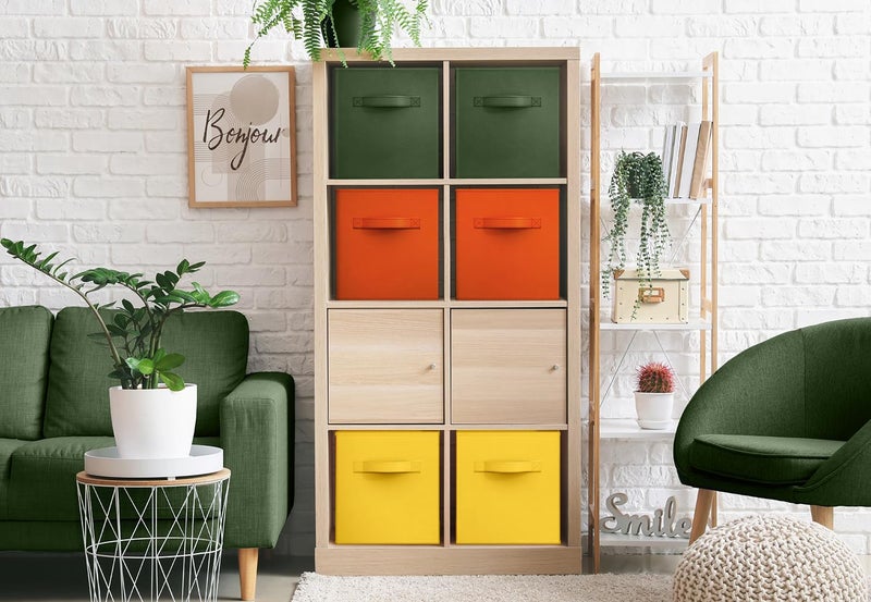 Sorbus Foldable Storage Cubes - 6 Fabric Baskets for Organizing Pantry, Shelf, Toy Box, Cubby, Closet Organizer - 11 Inch Collapsible Closet Organizers & Storage Bins (Dark Yellow, Green, & Orange) - Image 4