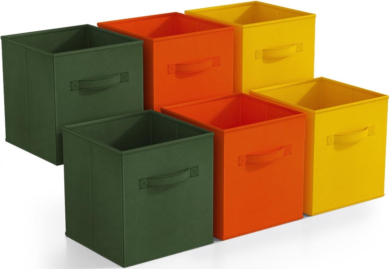 Sorbus Foldable Storage Cubes - 6 Fabric Baskets for Organizing Pantry, Shelf, Toy Box, Cubby, Closet Organizer - 11 Inch Collapsible Closet Organizers & Storage Bins (Dark Yellow, Green, & Orange) - Image 1
