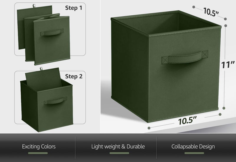 Sorbus Foldable Storage Cubes - 6 Fabric Baskets for Organizing Pantry, Shelf, Toy Box, Cubby, Closet Organizer - 11 Inch Collapsible Closet Organizers & Storage Bins (Dark Yellow, Green, & Orange) - Image 5