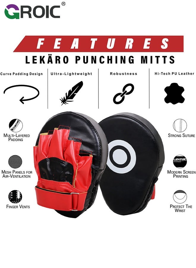 GROIC 1 PC Boxing Curved Focus Punching Mitts, Boxing Pads Shock Absorbent Training Hand Pads, Extra Large & Thicken Leatherette Boxing Equipment for Karate, Muay Thai Kick, Sparring, Martial Arts, MMA - Black&Red - Image 5