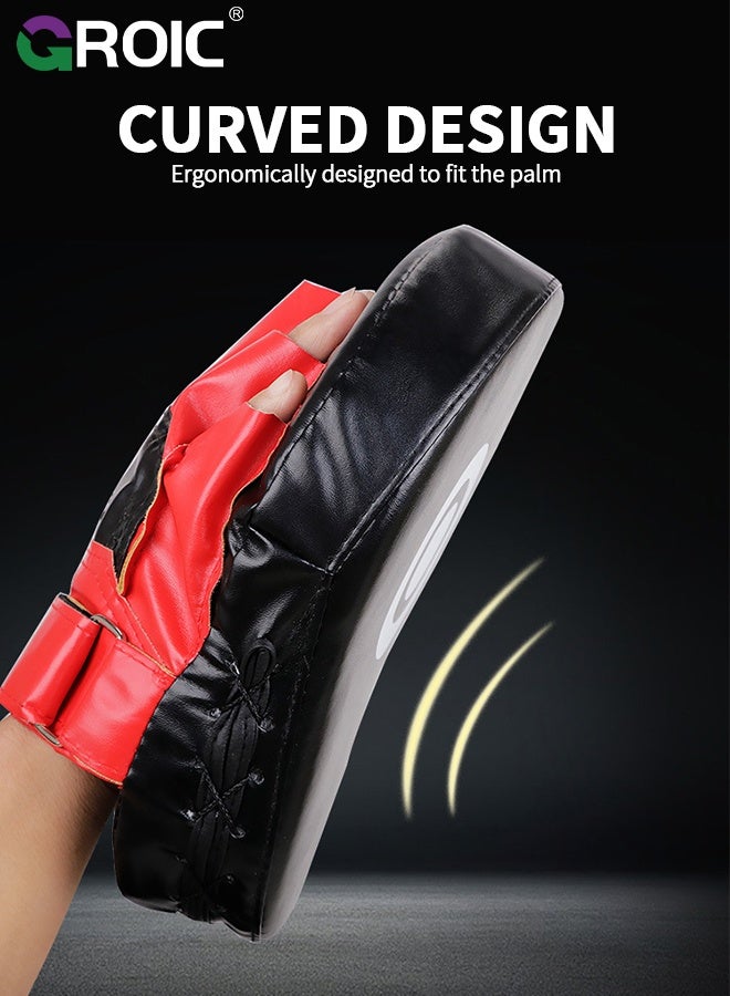 GROIC 1 PC Boxing Curved Focus Punching Mitts, Boxing Pads Shock Absorbent Training Hand Pads, Extra Large & Thicken Leatherette Boxing Equipment for Karate, Muay Thai Kick, Sparring, Martial Arts, MMA - Black&Red - Image 4