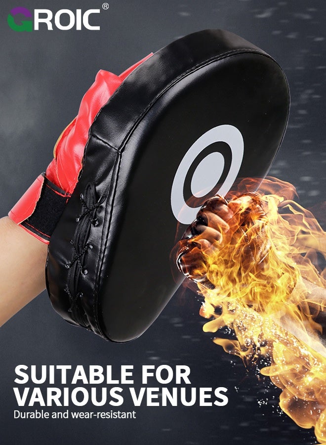 GROIC 1 PC Boxing Curved Focus Punching Mitts, Boxing Pads Shock Absorbent Training Hand Pads, Extra Large & Thicken Leatherette Boxing Equipment for Karate, Muay Thai Kick, Sparring, Martial Arts, MMA - Black&Red - Image 3